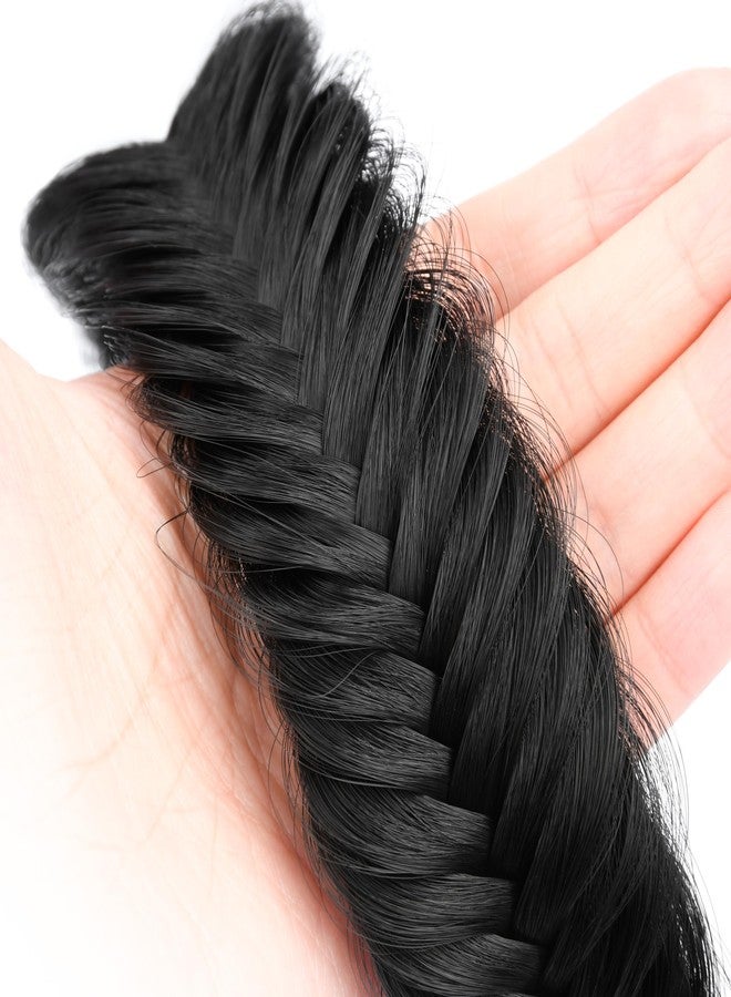DIGUAN Fishtail Messy Braid Wide Braided Headband with Teeth Synthetic Hair Plaited head bands Chunky Hairpiece for Girls Women (Natural Black, Wide) - Image 2